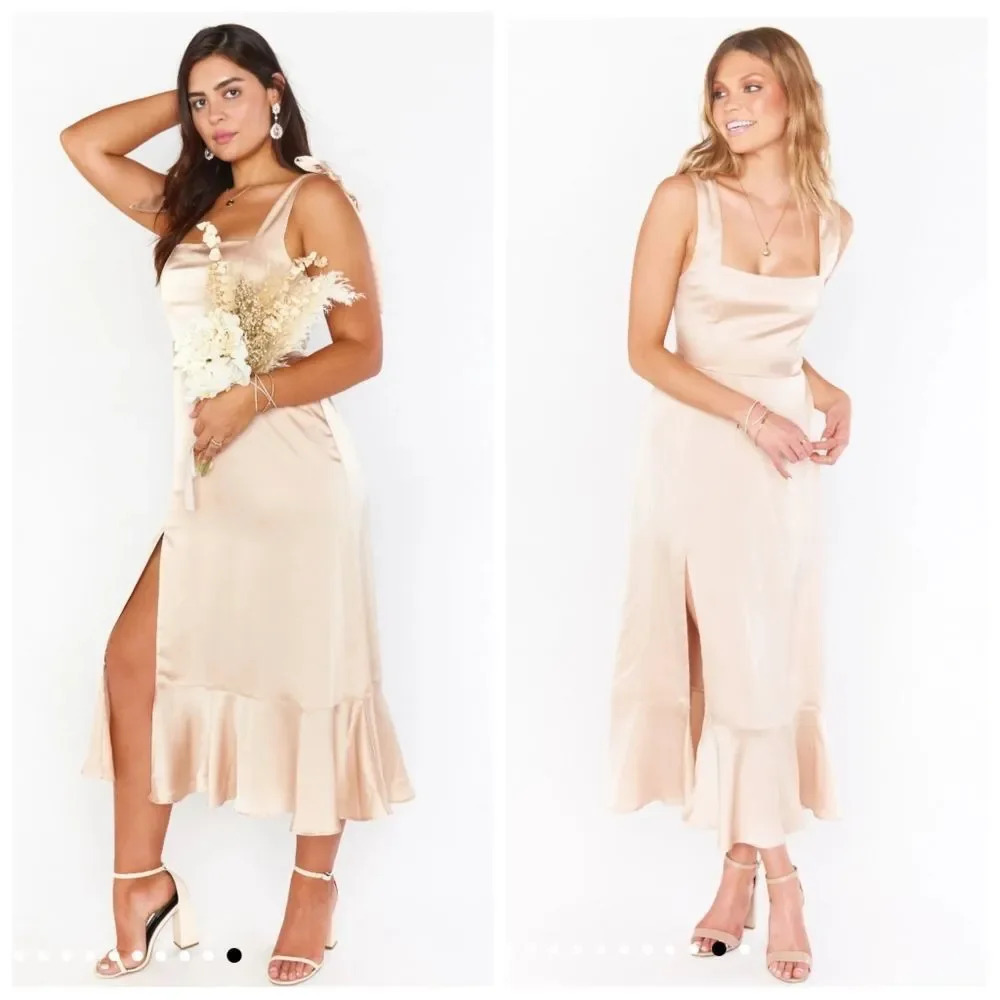 Nwot Show Me Your MuMu Claire Midi Dress In Champaigne Luxe Satin